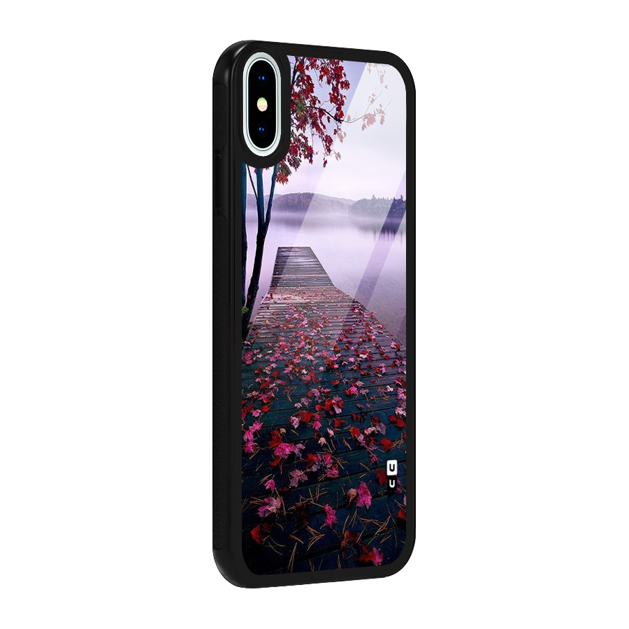 Cherry Blossom Dock Glass Back Case for iPhone XS