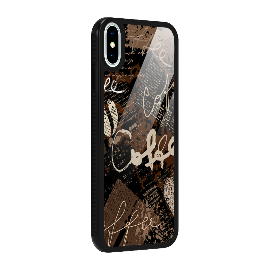 Coffee Scribbles Glass Back Case for iPhone XS
