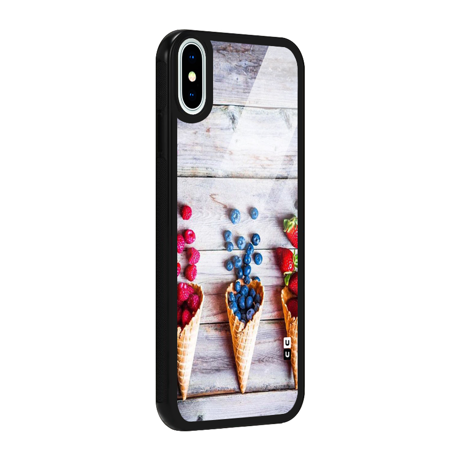 Cone Fruits Design Glass Back Case for iPhone XS