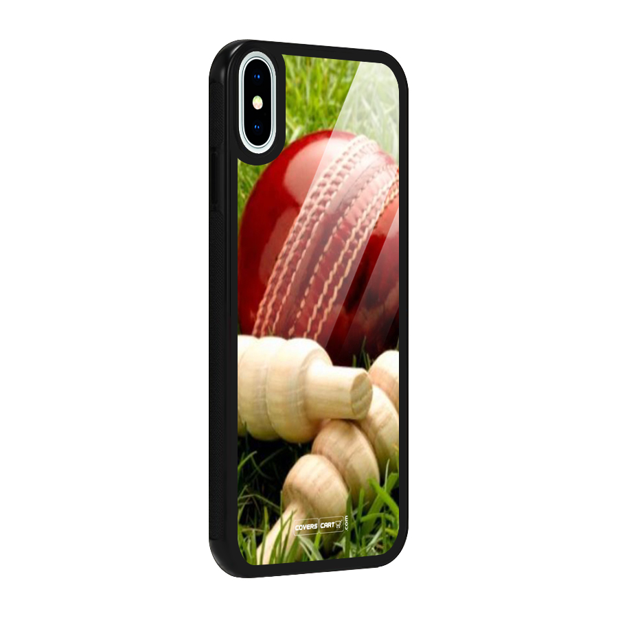 Cricket Ball and Stumps Glass Back Case for iPhone XS