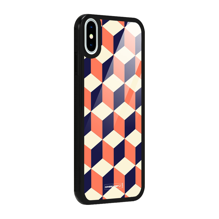 Cube Pattern Glass Back Case for iPhone XS