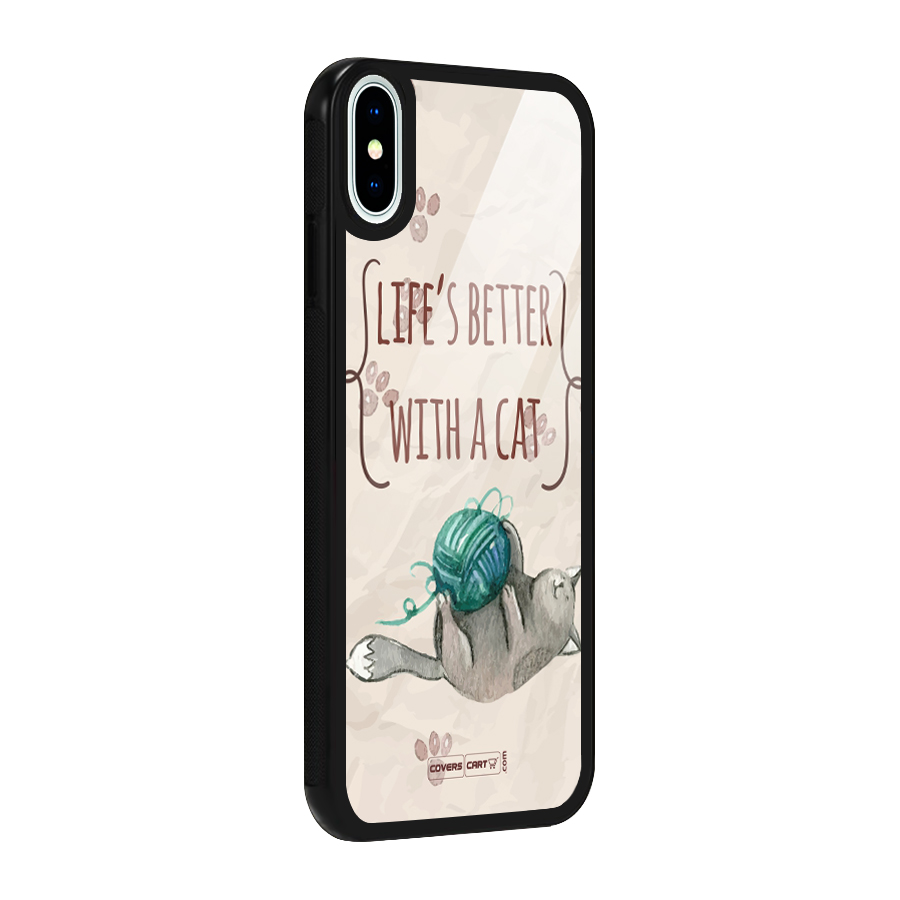 Cute Cat Glass Back Case for iPhone XS