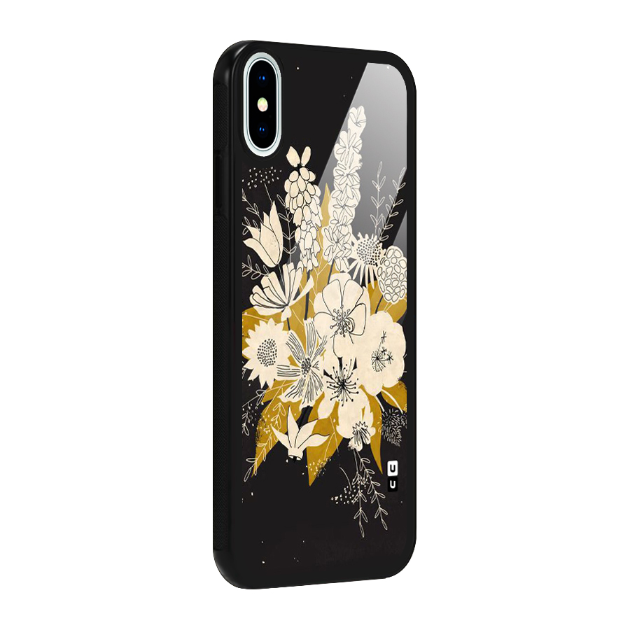 Flower Drawing Glass Back Case for iPhone XS
