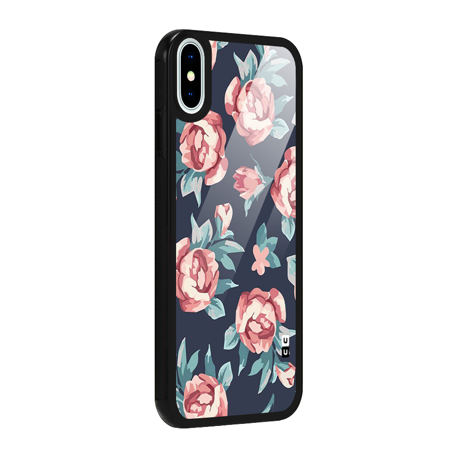 Flowers Painting Glass Back Case for iPhone XS