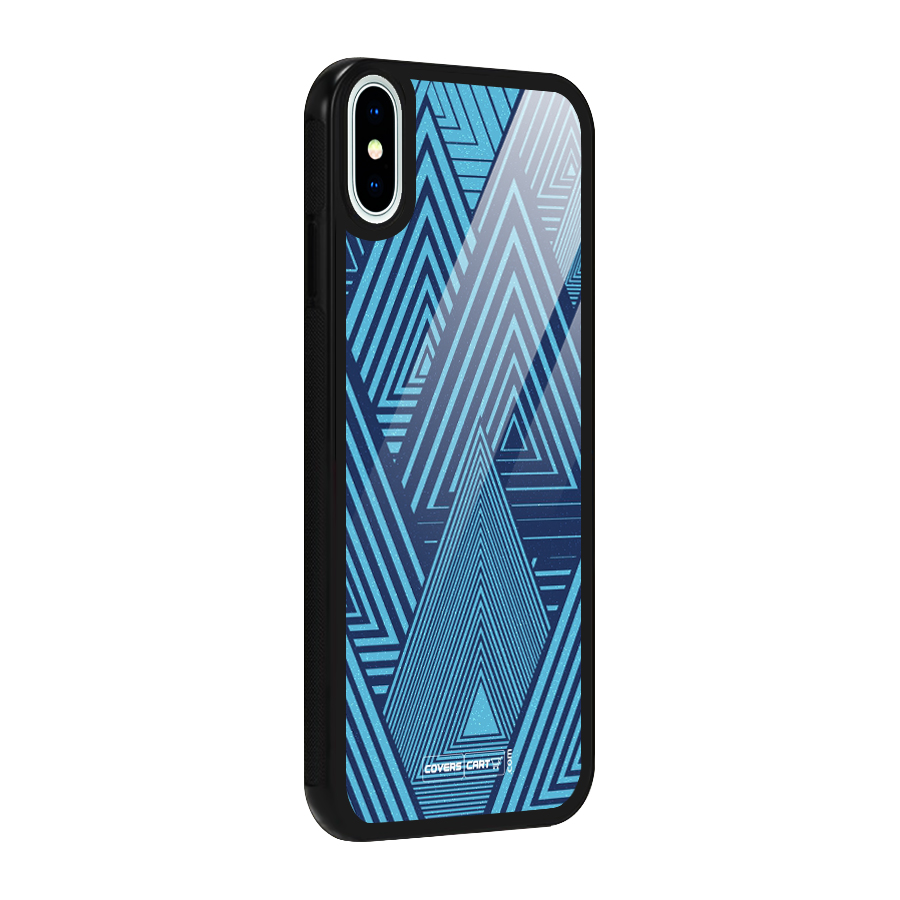 Geometric Blue Print Glass Back Case for iPhone XS