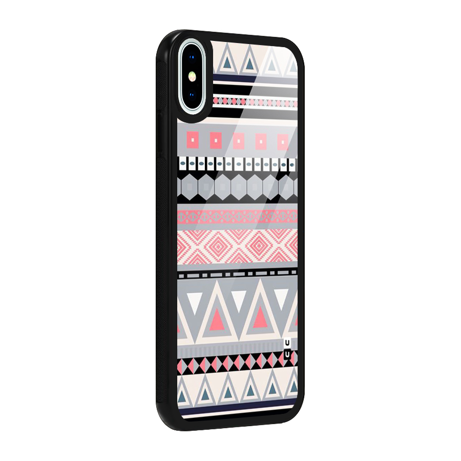 Grey Pink Pattern Glass Back Case for iPhone XS