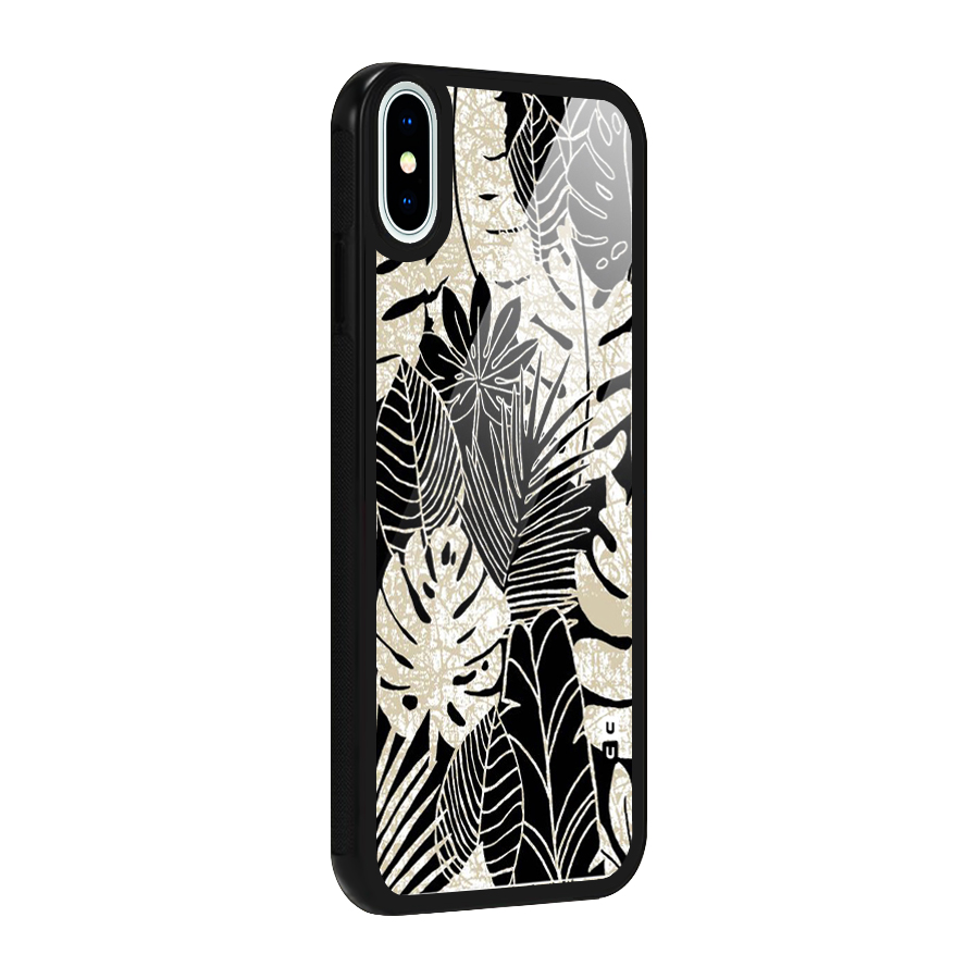 Leaf Pattern Glass Back Case for iPhone XS