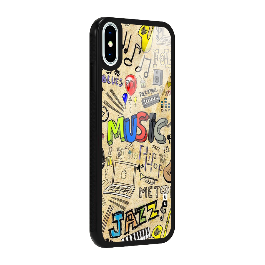 Music Pattern Glass Back Case for iPhone XS