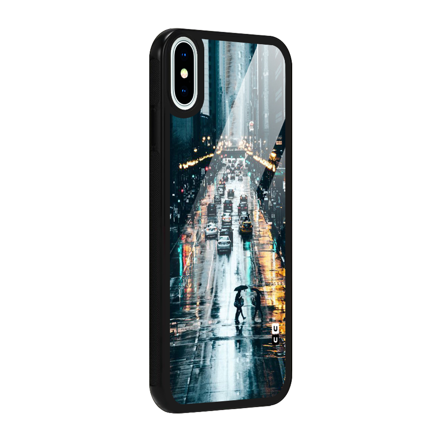 NY Streets Rainy Glass Back Case for iPhone XS