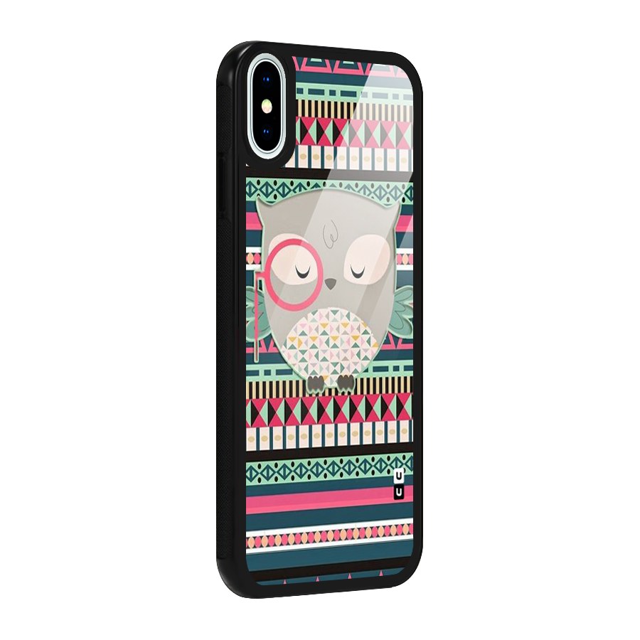 Owl Cute Pattern Glass Back Case for iPhone XS