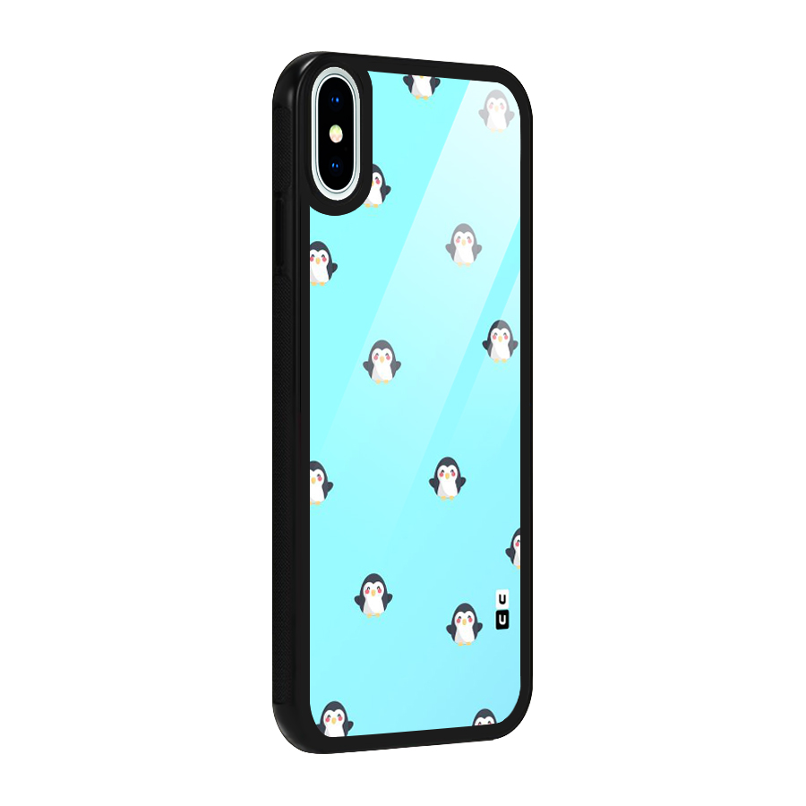 Penguins Pattern Print Glass Back Case for iPhone XS
