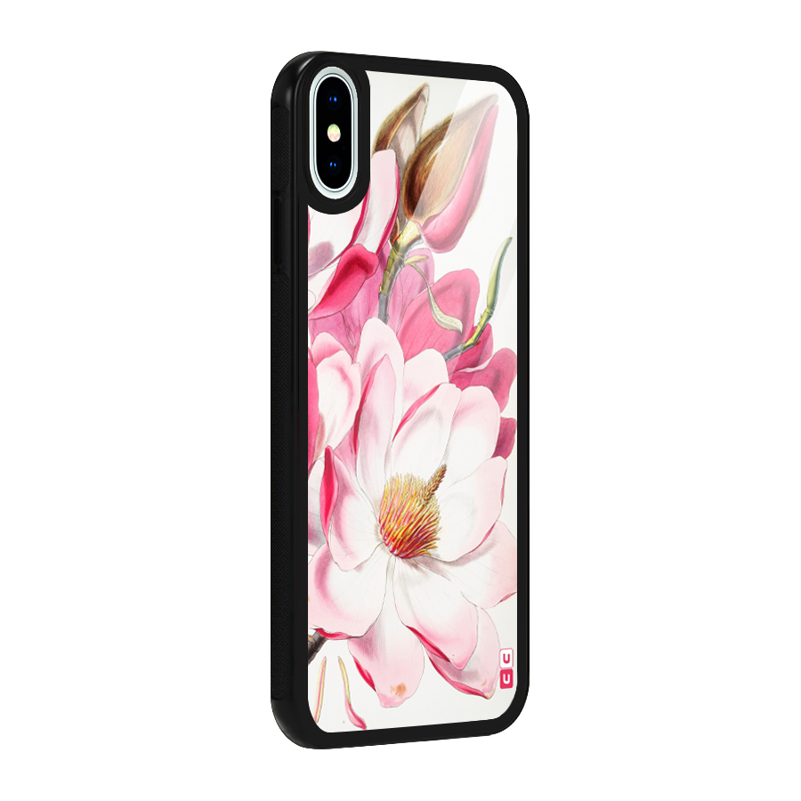 Pink Beautiful Flower Glass Back Case for iPhone XS