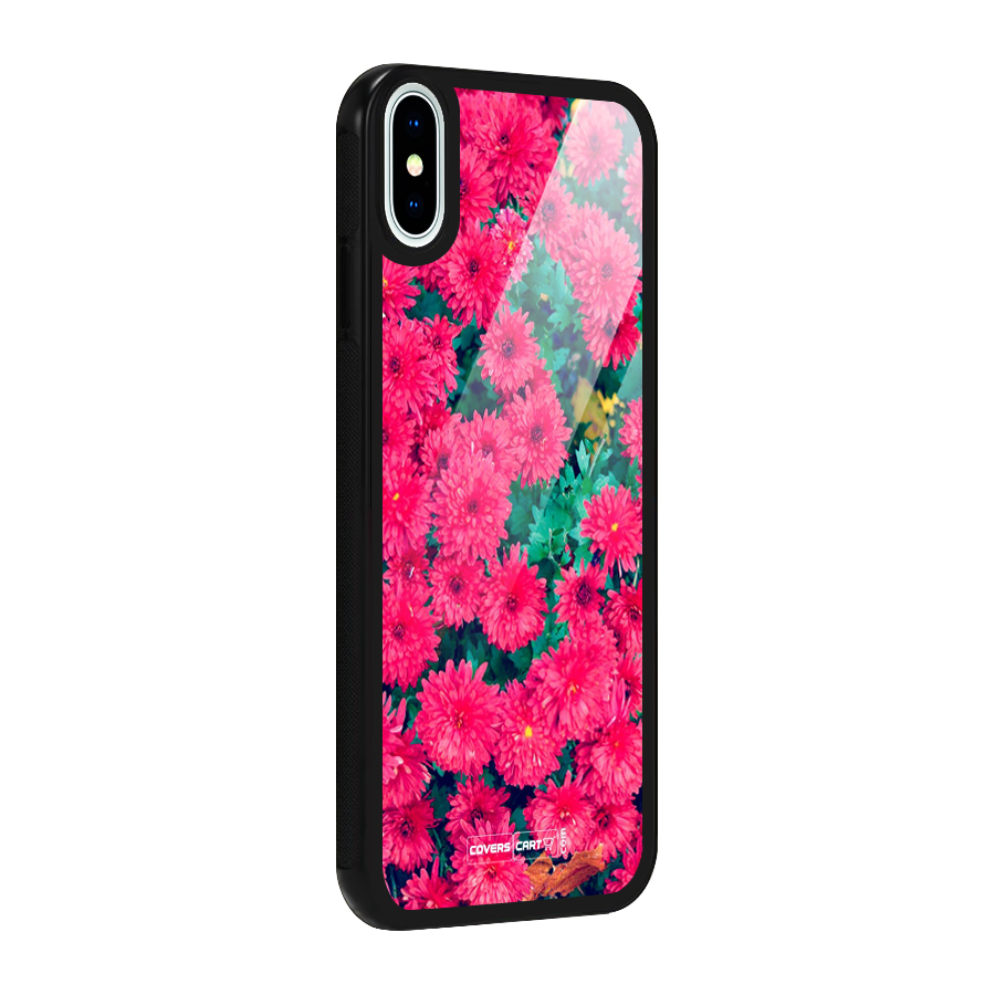 Pink Flowers Glass Back Case for iPhone XS