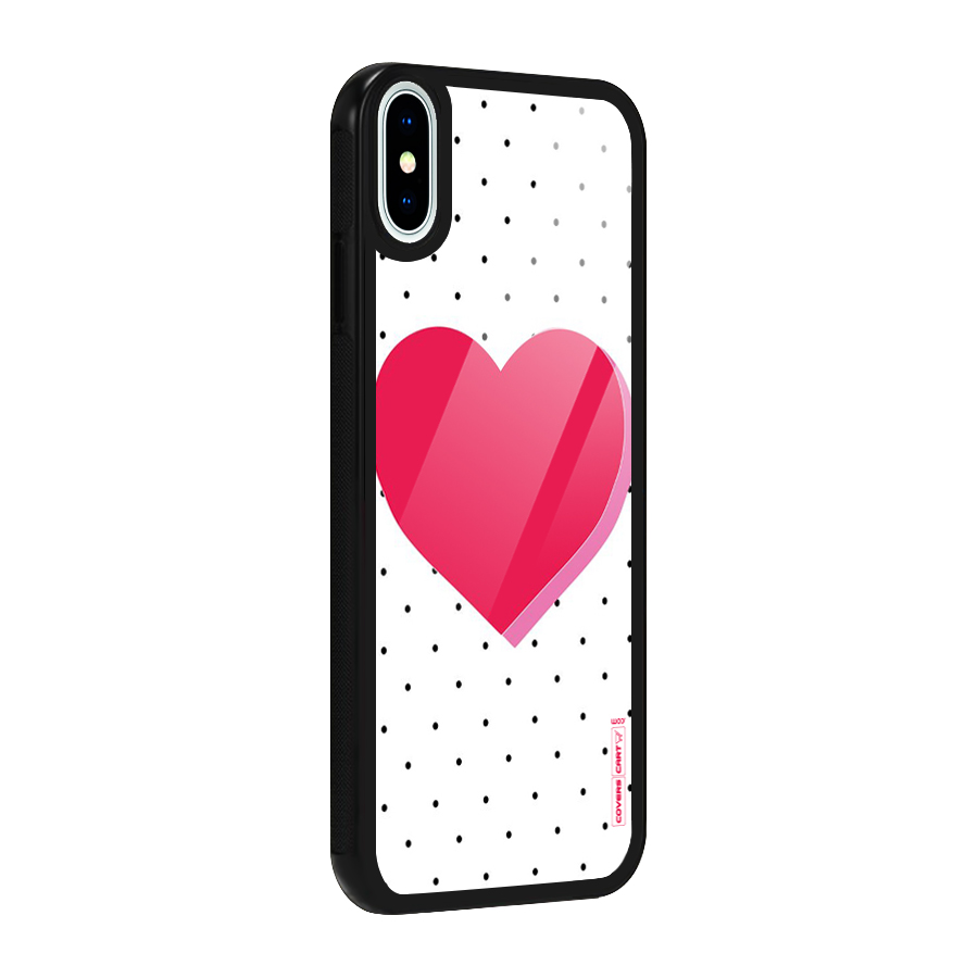 Pink Polka Heart Glass Back Case for iPhone XS