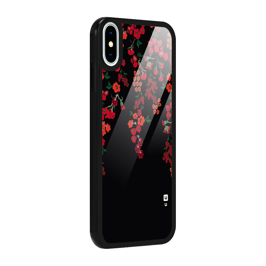 Red Floral Pattern Glass Back Case for iPhone XS