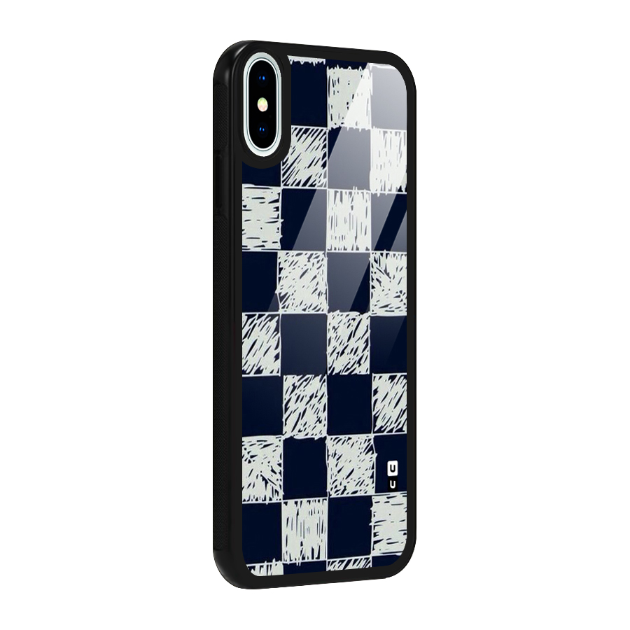 Sketchy Check Design Glass Back Case for iPhone XS