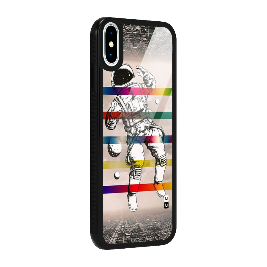 Spaceman Rainbow Stripes Glass Back Case for iPhone XS