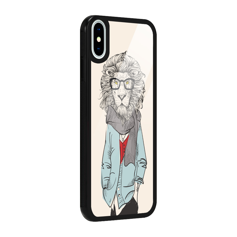Stylish Lion Glass Back Case for iPhone XS