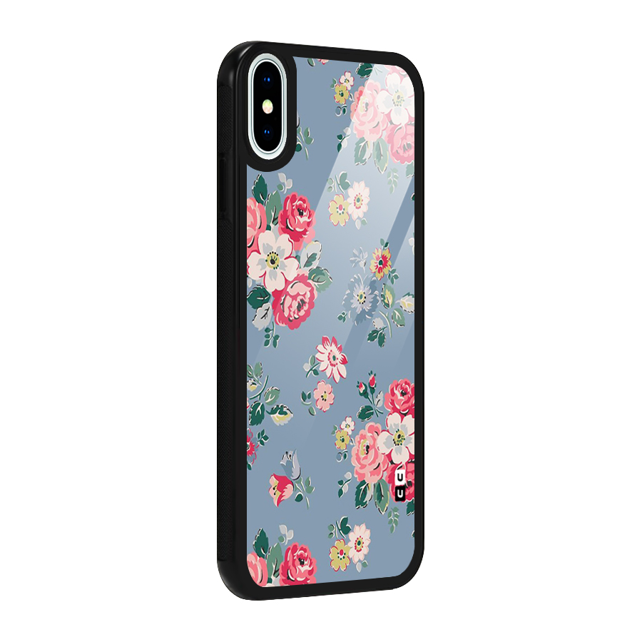 Vintage Flower Pattern Glass Back Case for iPhone XS