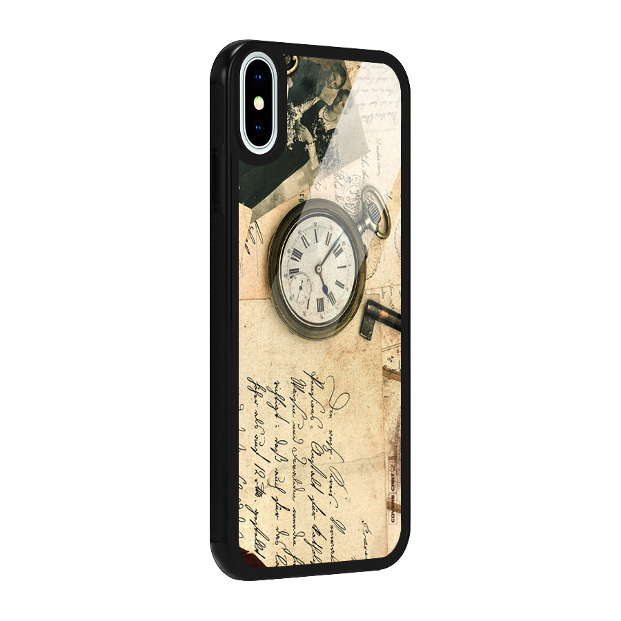 Vintage Key And Compass Glass Back Case for iPhone XS