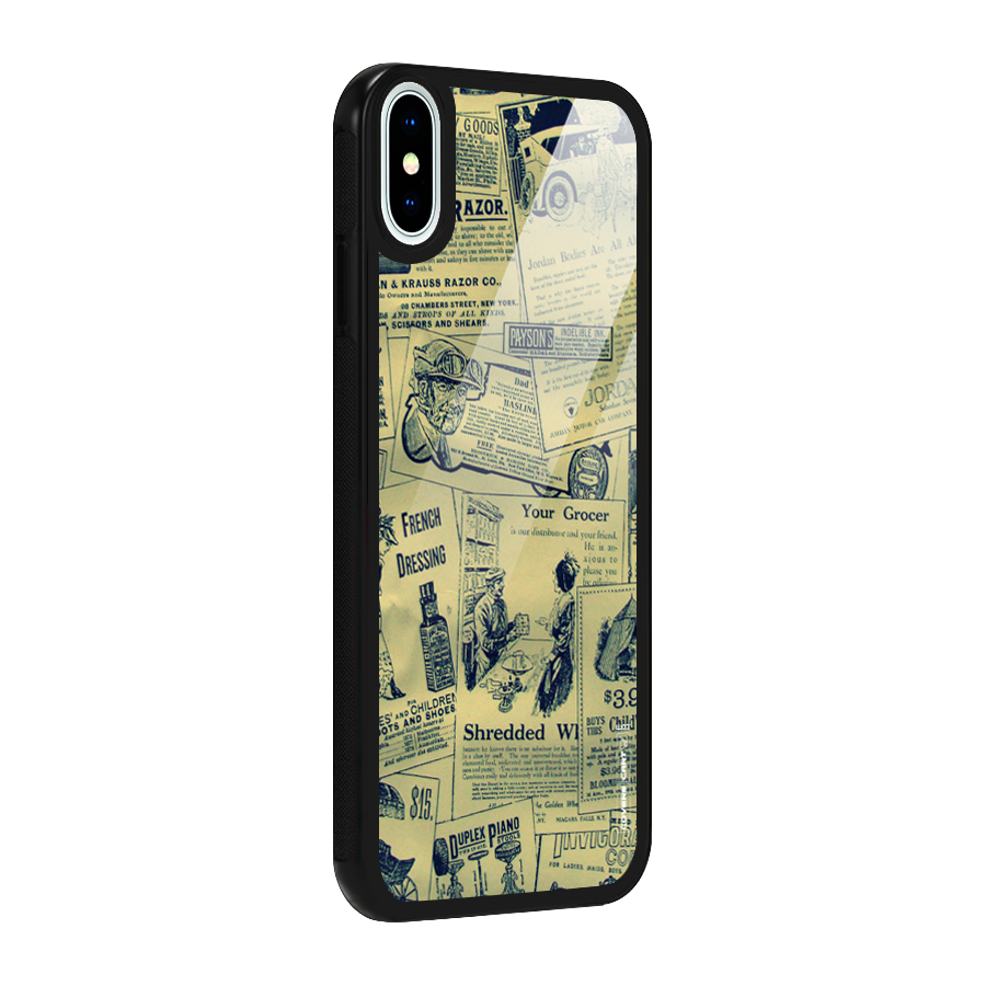Vintage Newspaper Cutouts Glass Back Case for iPhone XS