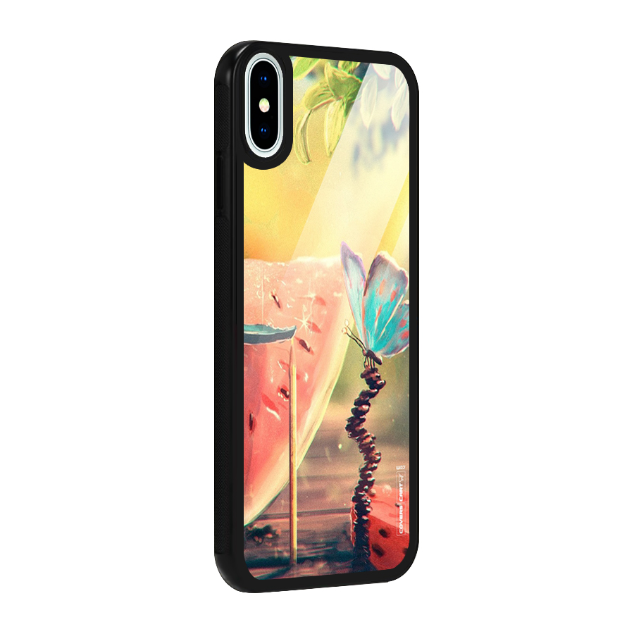 Watermelon Butterfly Glass Back Case for iPhone XS