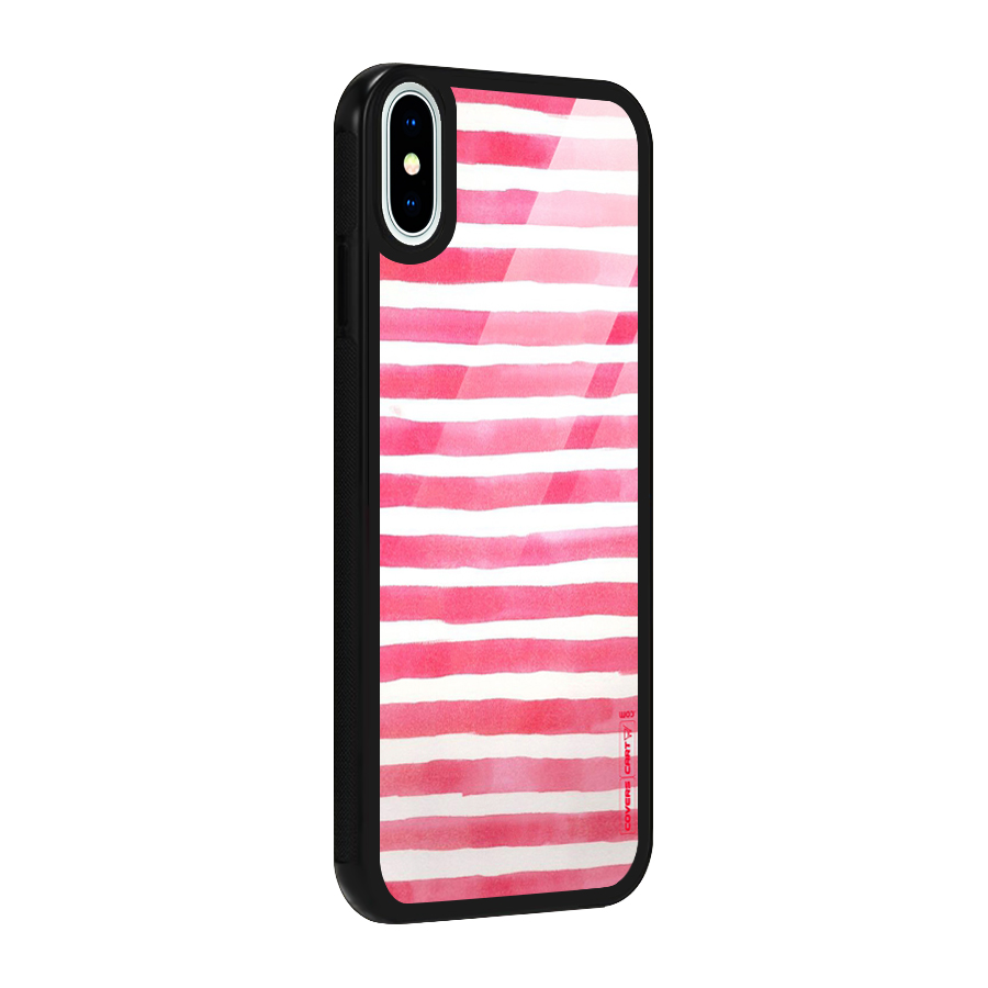 White And Pink Stripes Glass Back Case for iPhone XS