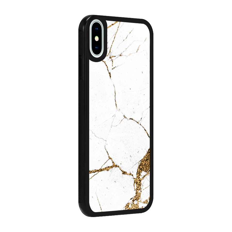 White and Gold Design Glass Back Case for iPhone XS