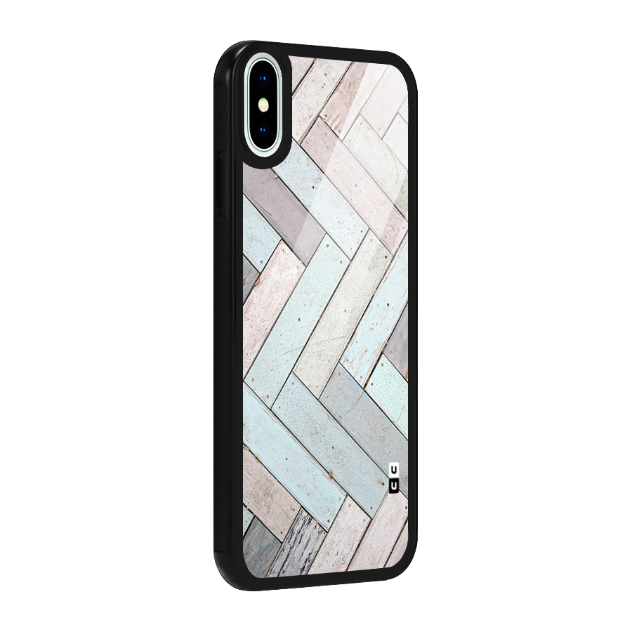 Wooden ZigZag Design Glass Back Case for iPhone XS