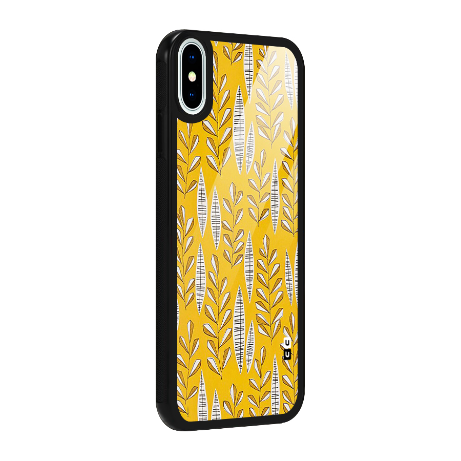 Yellow Leaf Pattern Glass Back Case for iPhone XS