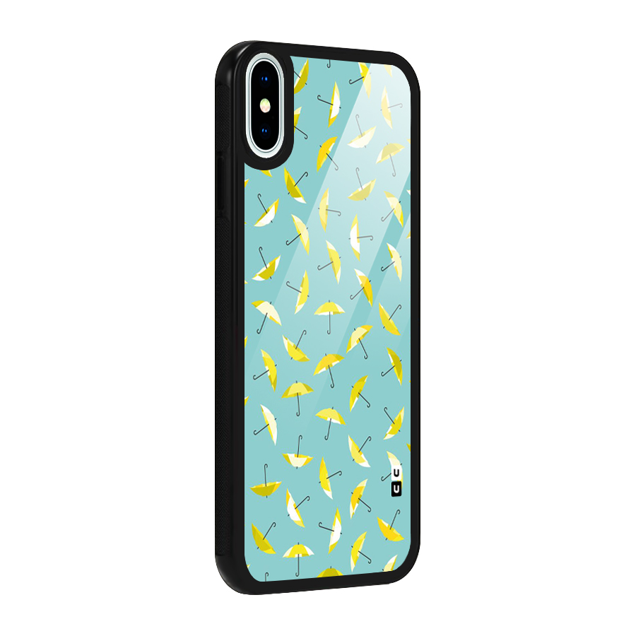Yellow Umbrella Pattern Glass Back Case for iPhone XS