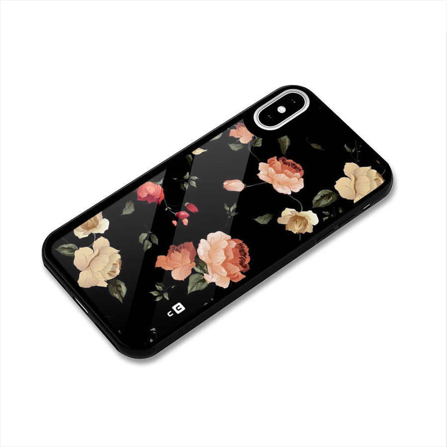 Black Artistic Floral Glass Back Case for iPhone XS