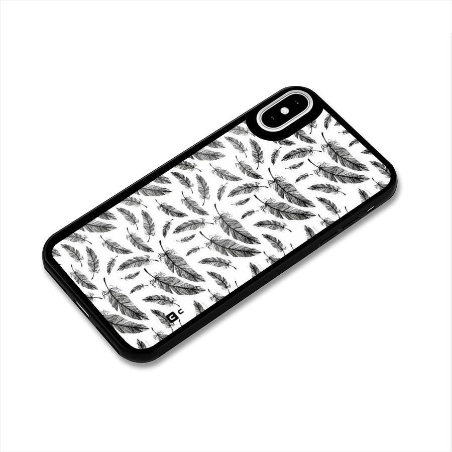 Black Feather Glass Back Case for iPhone XS