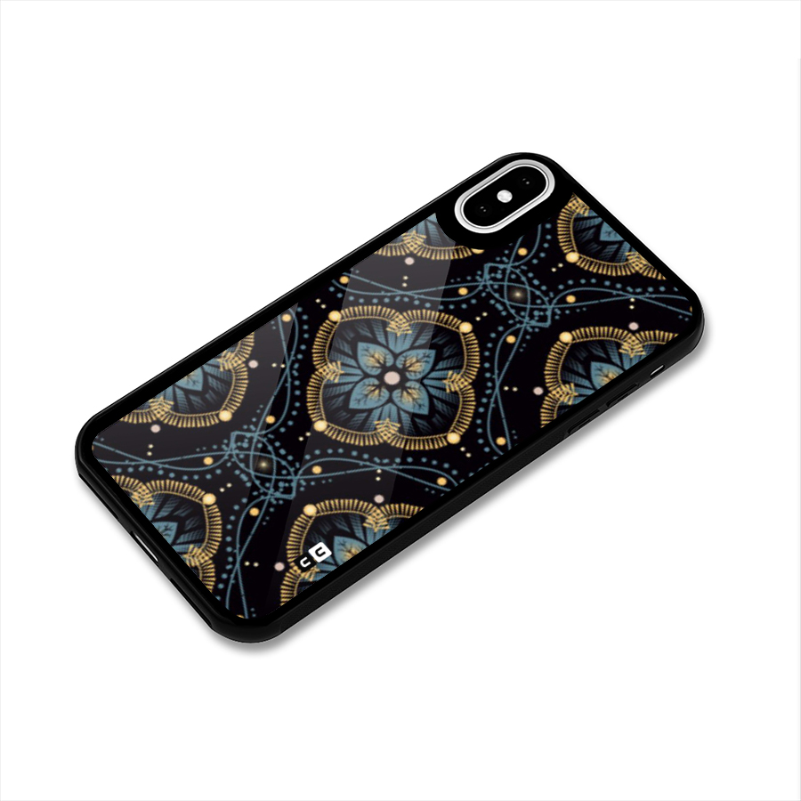 Blue With Black Flower Glass Back Case for iPhone XS
