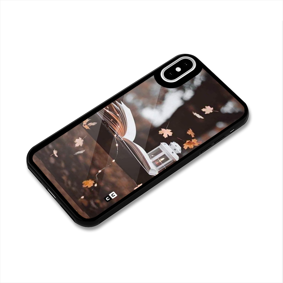 Book and Fall Leaves Glass Back Case for iPhone XS