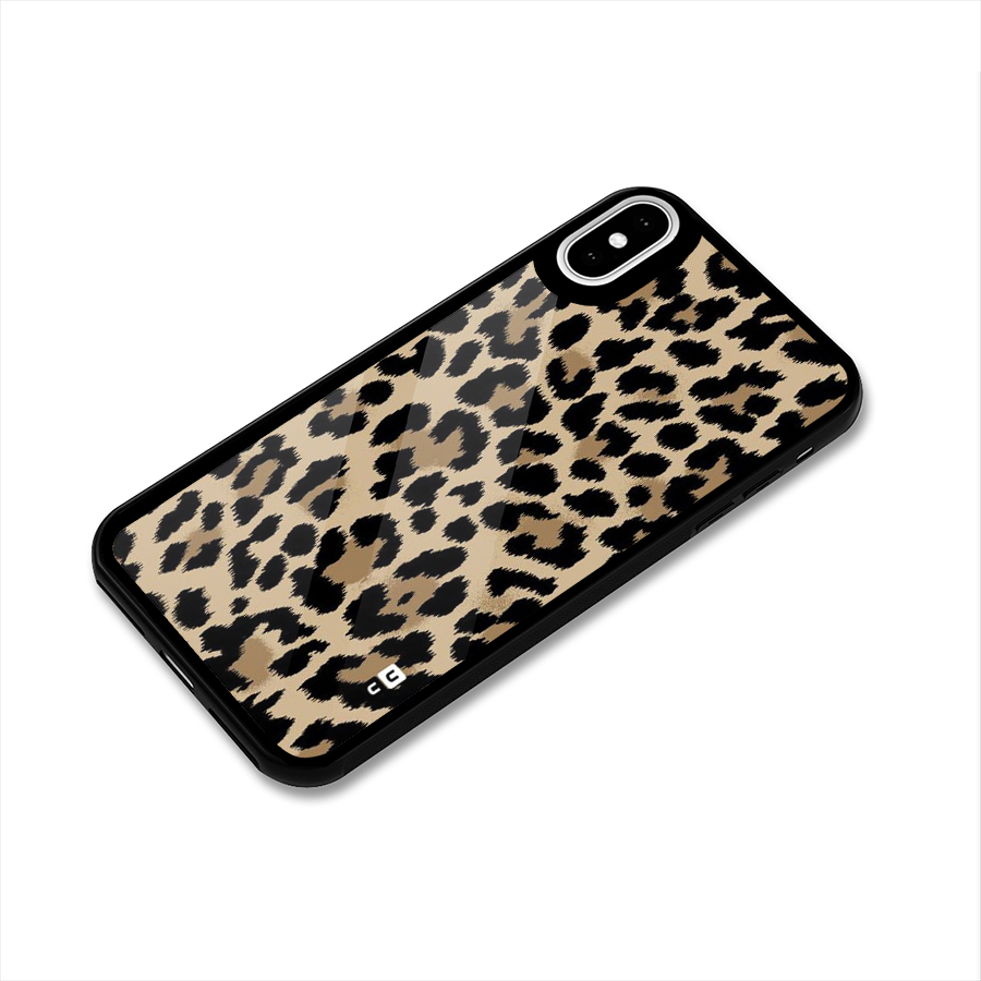 Brown Leapord Print Glass Back Case for iPhone XS
