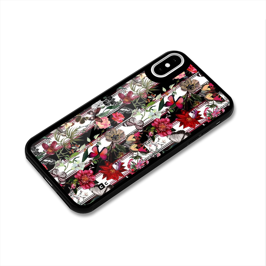 Butterfly Flowers Glass Back Case for iPhone XS