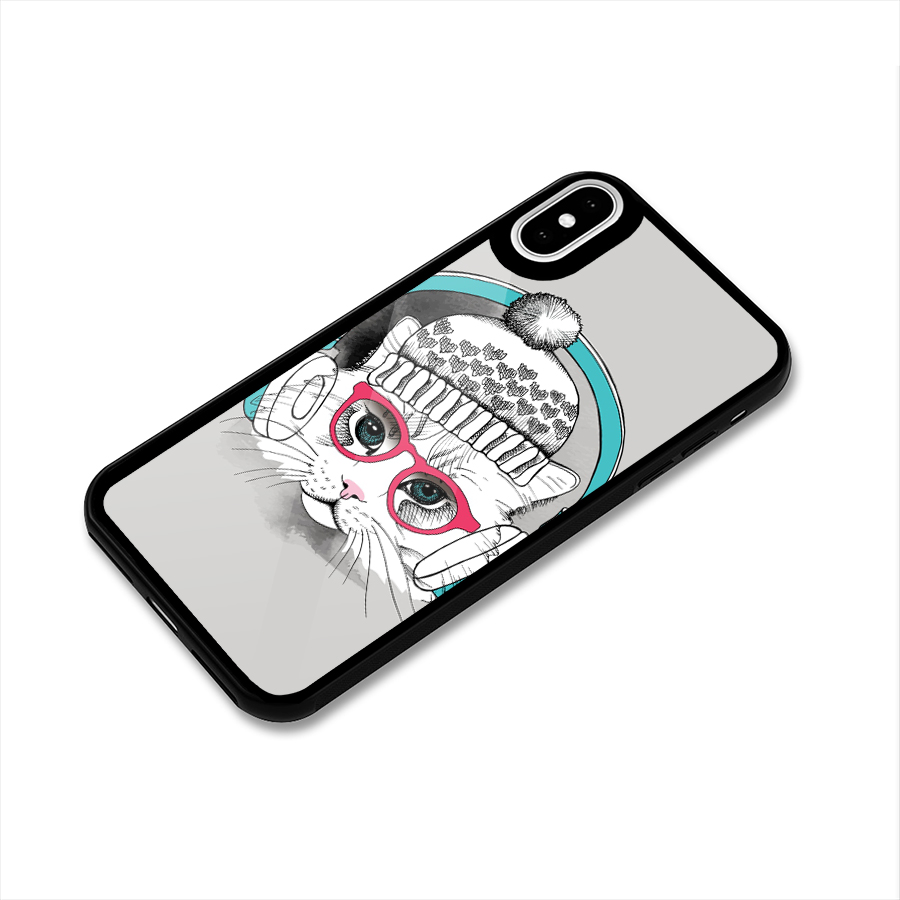 Cat Headphones Glass Back Case for iPhone XS
