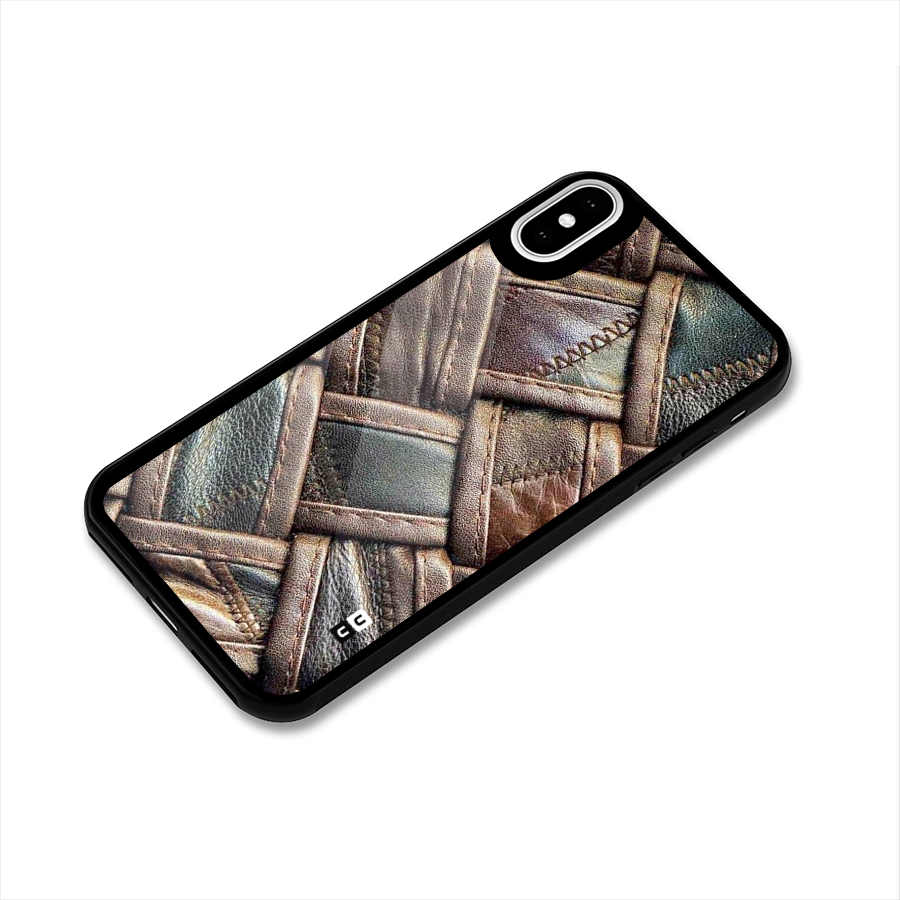 Classic Leather Belt Design Glass Back Case for iPhone XS