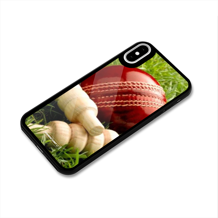 Cricket Ball and Stumps Glass Back Case for iPhone XS