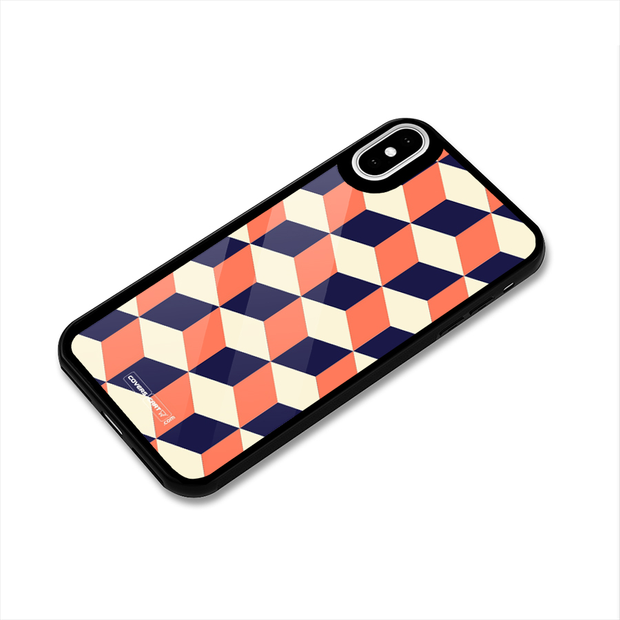 Cube Pattern Glass Back Case for iPhone XS