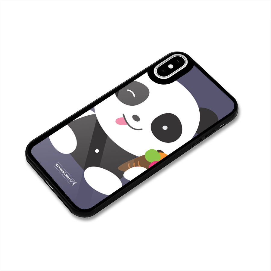 Cute Panda Blue Glass Back Case for iPhone XS