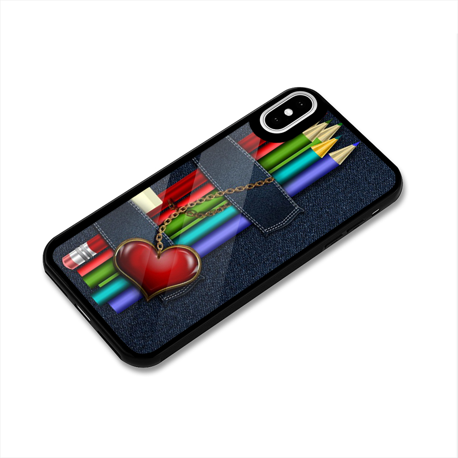 Denim Colorful Pencils Glass Back Case for iPhone XS