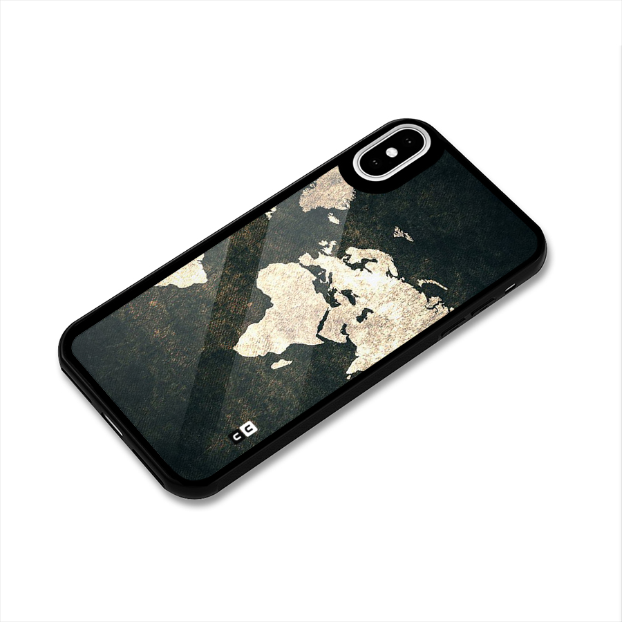 Green Gold Map Design Glass Back Case for iPhone XS