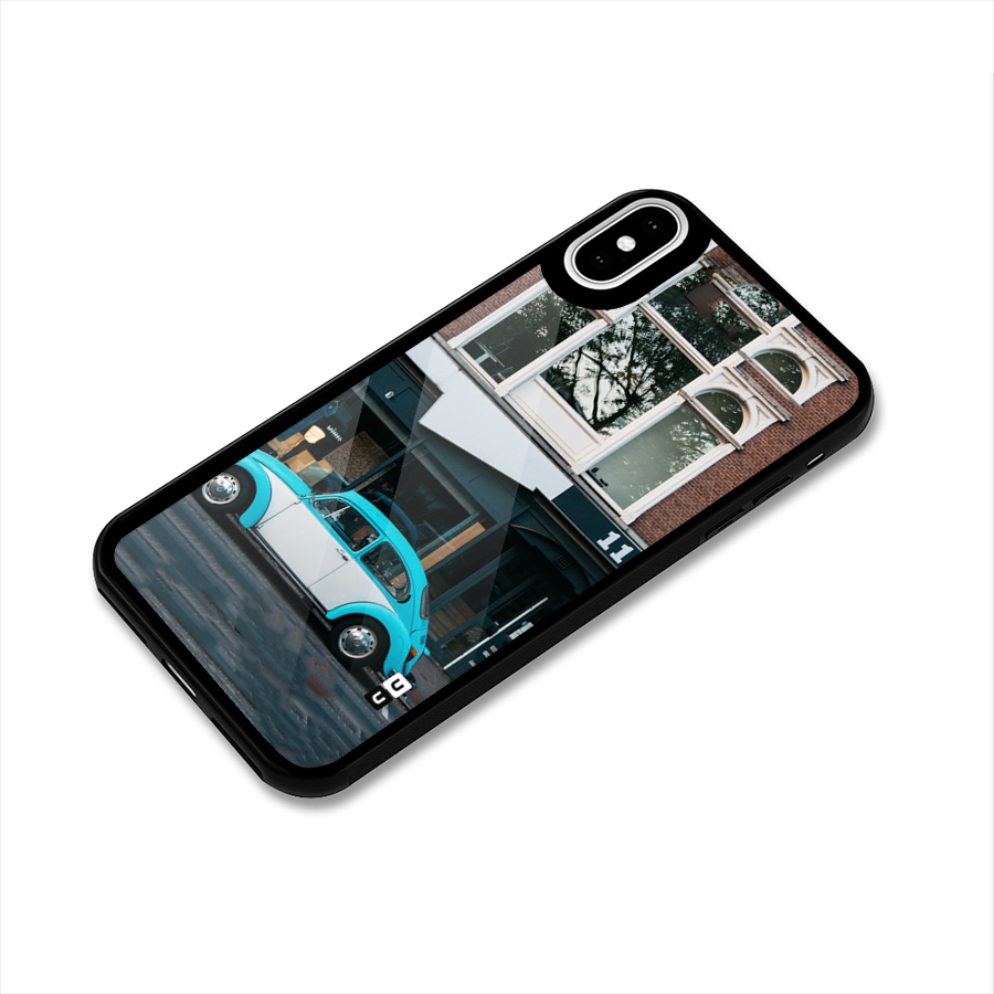Mini Blue Car Glass Back Case for iPhone XS