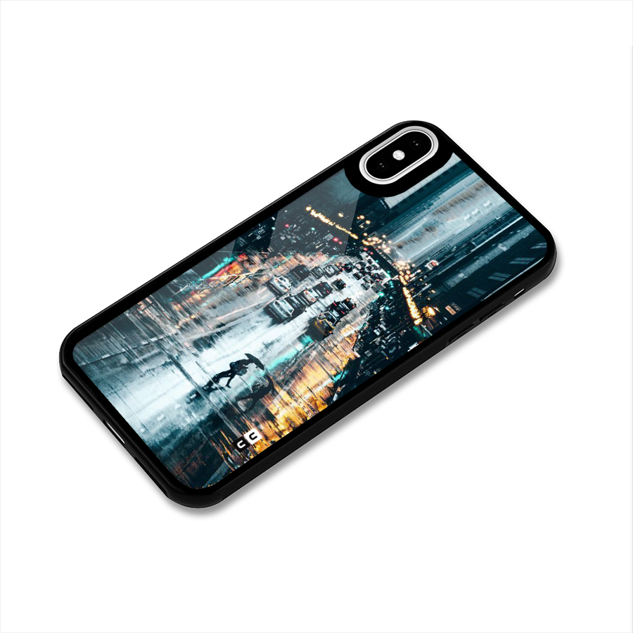 NY Streets Rainy Glass Back Case for iPhone XS