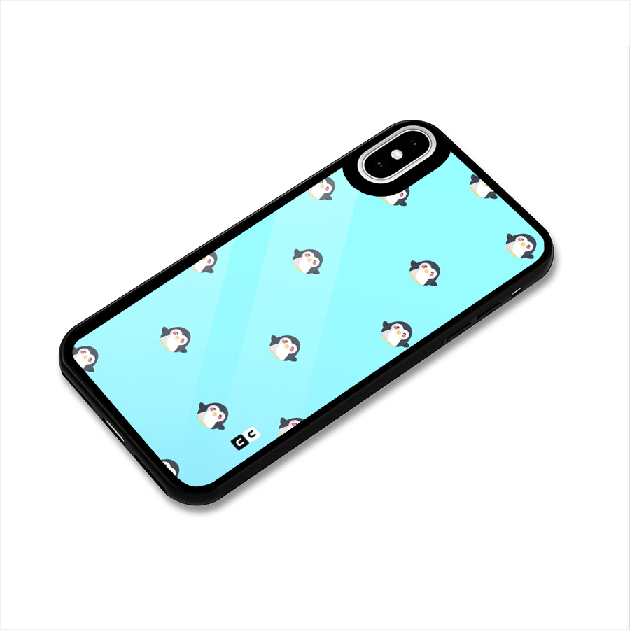 Penguins Pattern Print Glass Back Case for iPhone XS