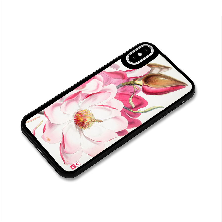 Pink Beautiful Flower Glass Back Case for iPhone XS