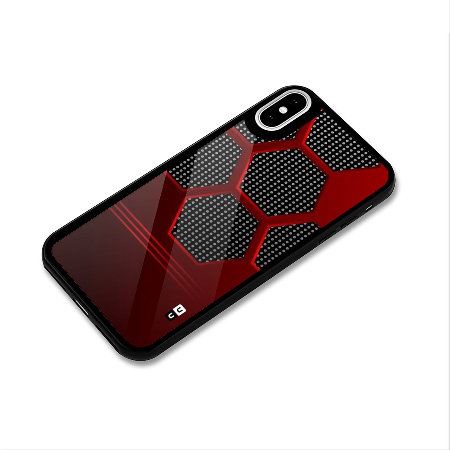 Red Black Hexagons Glass Back Case for iPhone XS