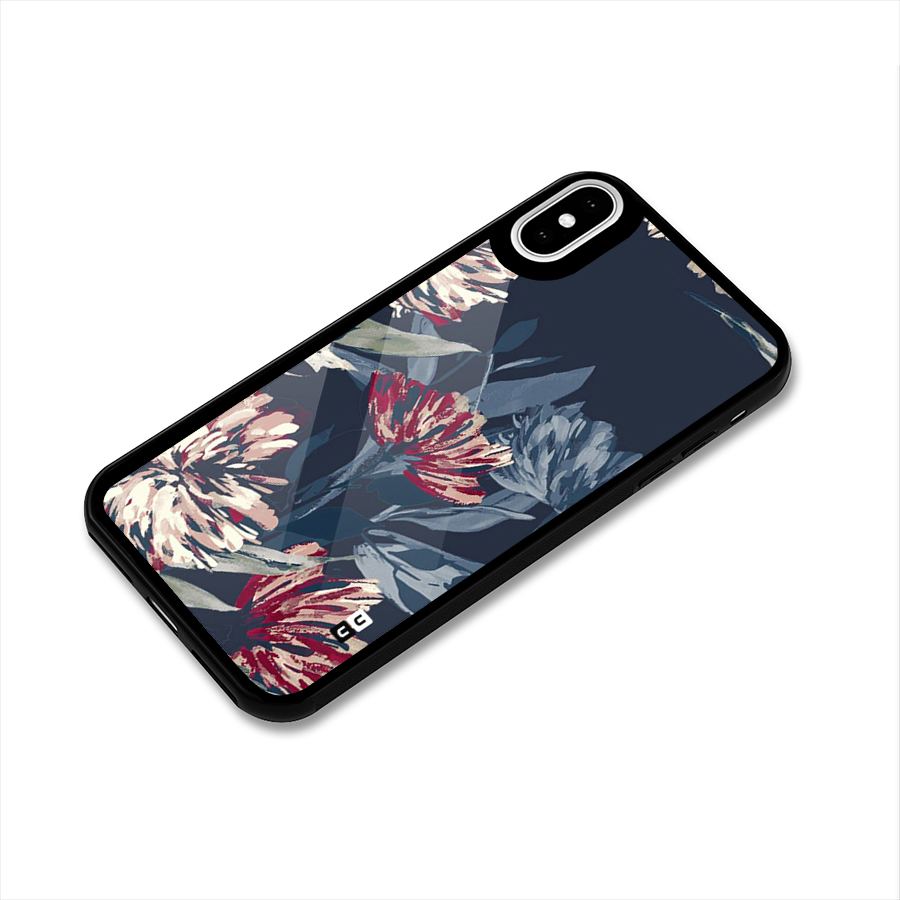 Red Rugged Floral Pattern Glass Back Case for iPhone XS